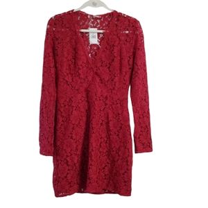 Wayf Dress Medium Women Say It Loud Lace Garnet Red Long Sleeve NWT Valentines 6